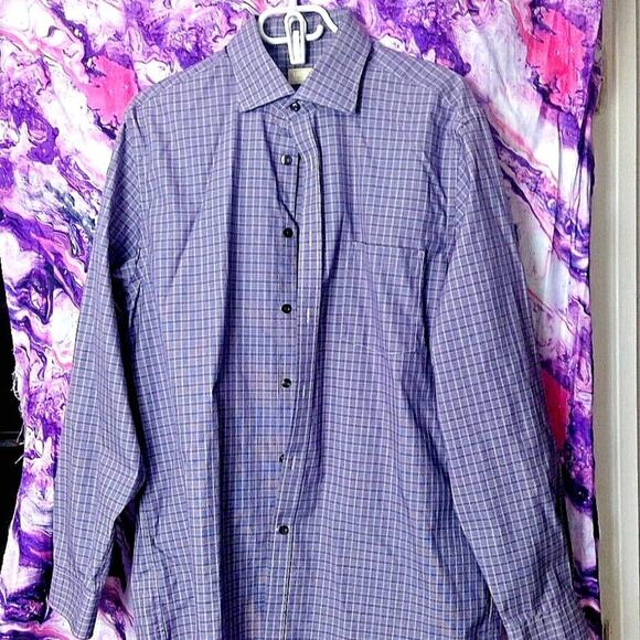MICHAEL Michael Kors Men's Button Down Shirt Plaid Purple L 16.5 34/35 - Picture 1 of 6